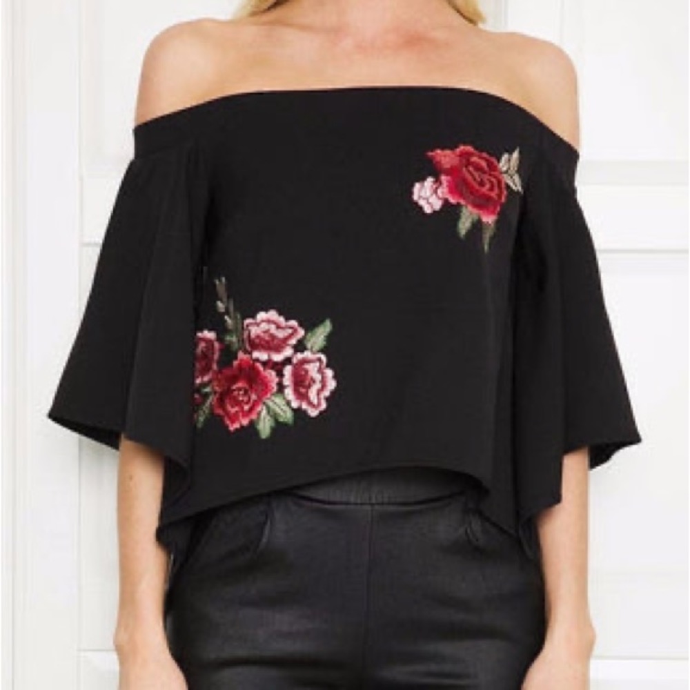 Off the Shoulder Black Rose Top